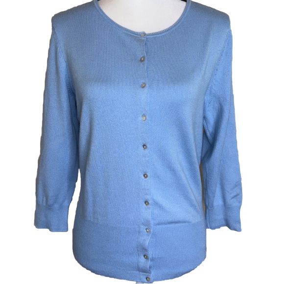 Express Sweaters - EXPRESS CASHMERE SILK SPANDEX BLEND BLUE CARDIGAN SWEATER BUTTON FRONT WOMENS